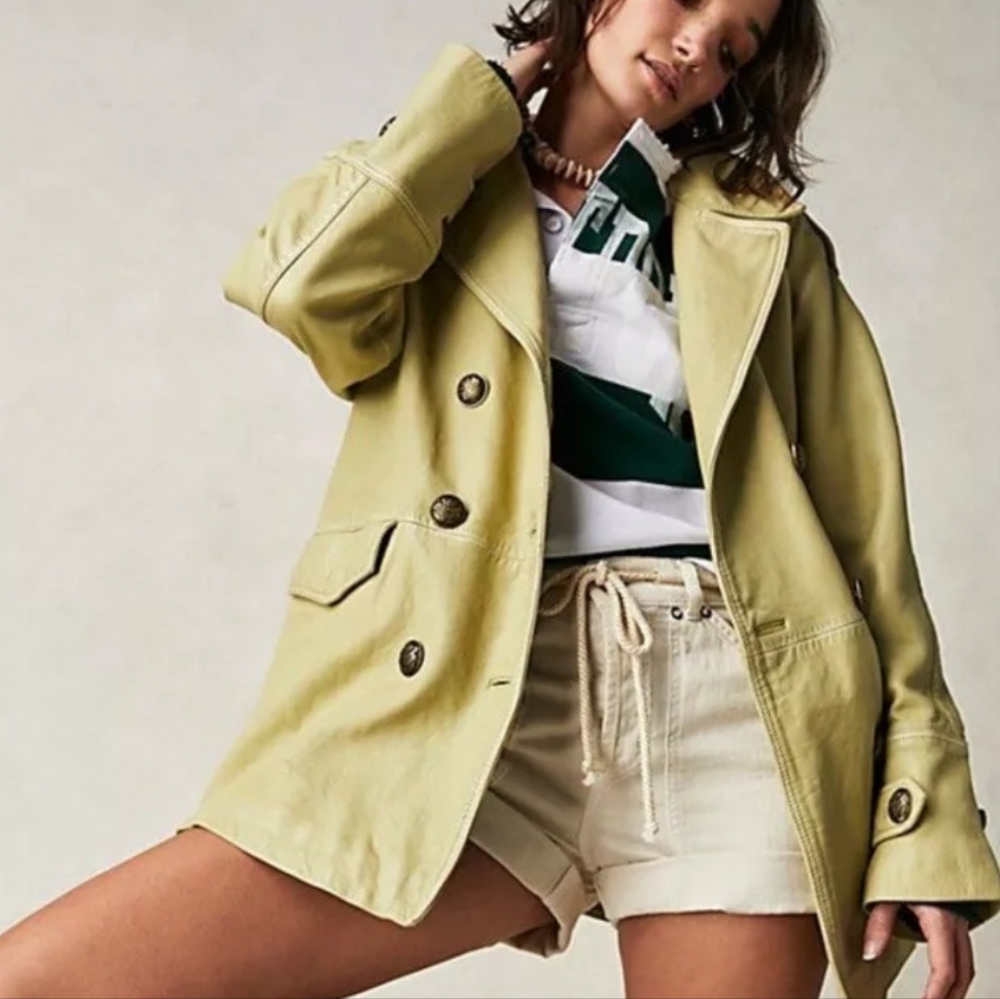 FP We The Free Top Notch Leather Peacoat Jacket In Palm Leaf